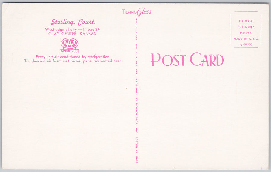 Sterling Court Clay Center Kansas KS USA Hiway 24 Unused Postcard SP18