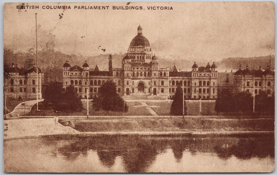 Parliament Buildings Victoria BC 1919 Ladysmith Duplex Cancel Postcard 