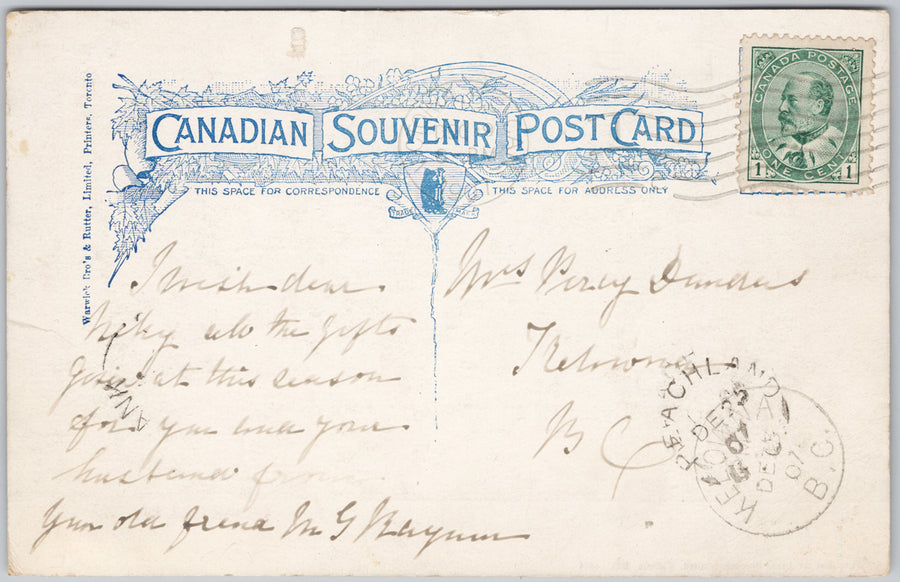 Victoria BC Cedar Hill in Distance 1907 Peachland BC Split Ring Cancel Postcard SP18