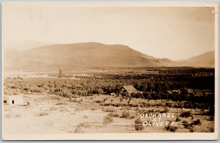 Oliver BC Orchards House Birdseye 1939 RPPC Postcard 