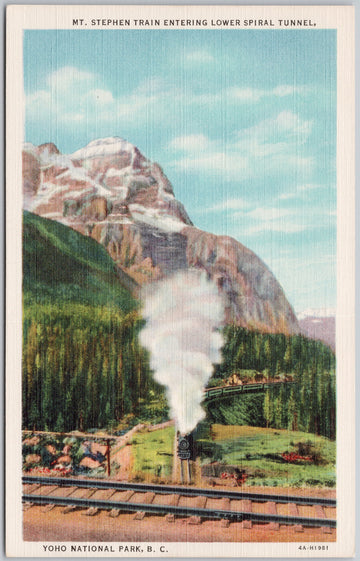 Mt Stephen Train Lower Spiral Tunnel Yoho Park BC Byron Harmon Postcard