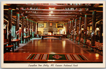 Paradise Inn Lobby Mt Rainier National Park WA Postcard 