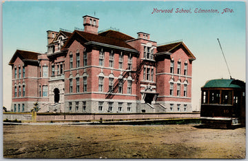 Edmonton Alberta Norwood School Streetcar AB Alta Unused Stedman Postcard 