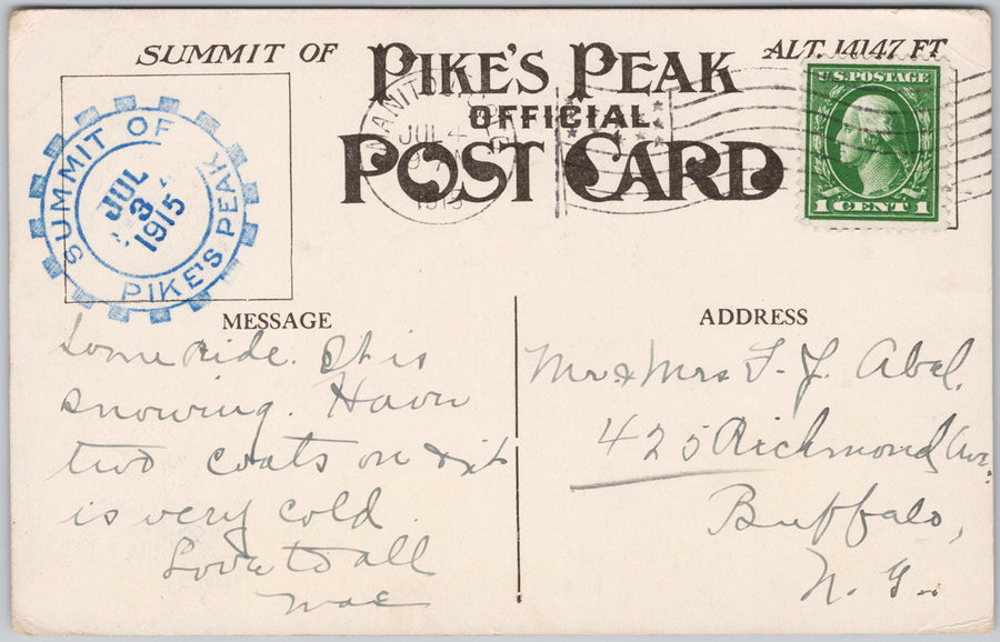 US Signal Station Pikes Peak Manitou & Pike's Peak Railway CO Colorado USA Postcard SP18