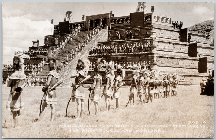 Teotihuacan Mexico Temple Pyramid High Priests Gods and Warriors Unused RPPC Postcard 