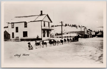 Whitehorse Yukon Dog Team in front of former Canadian Bank of Commerce Bldg RPPC Postcard