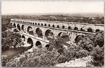 Gard France Pont Du Gard Aqueduc 1960s Marianne by Jean Cocteau Stamp RPPC Postcard