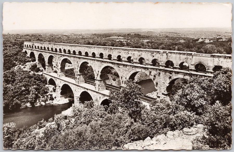 Gard France Pont Du Gard Aqueduc 1960s Marianne by Jean Cocteau Stamp RPPC Postcard