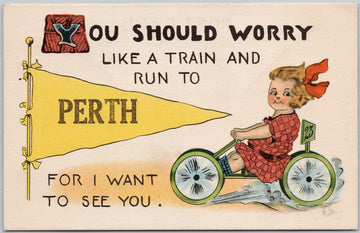 Perth Ontario Woman Girl Yellow Pennant Postcard 