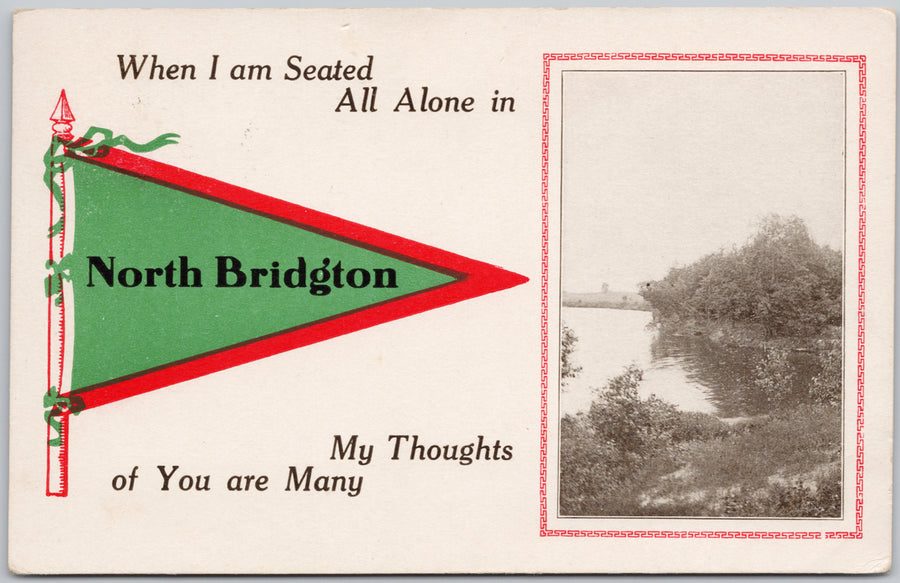 North Bridgton Maine Green Pennant Thought of You are Many Postcard 