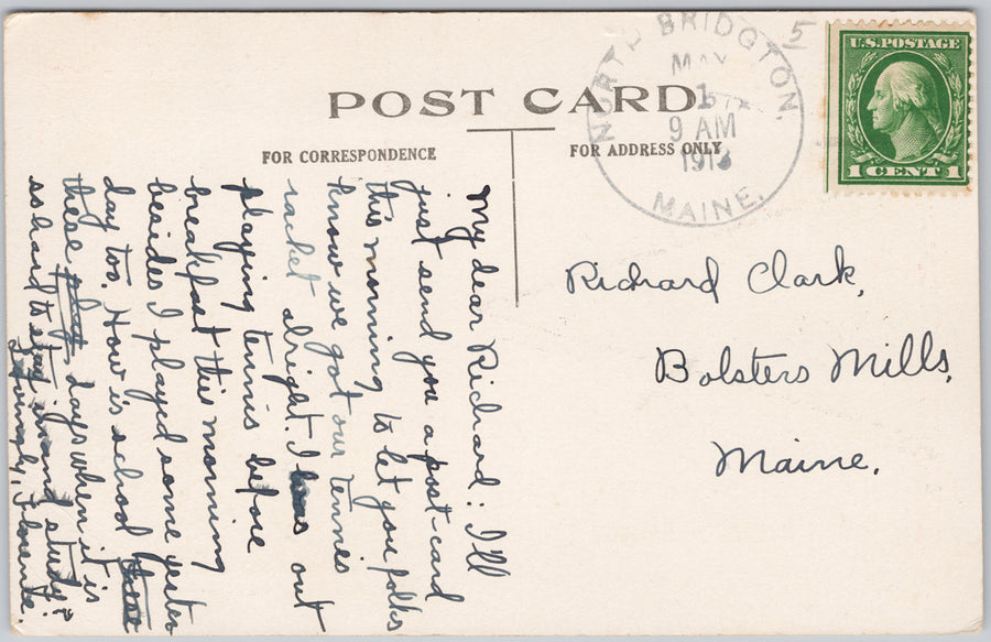 North Bridgton Maine Green Pennant Thought of You are Many 1913 Postcard SP18