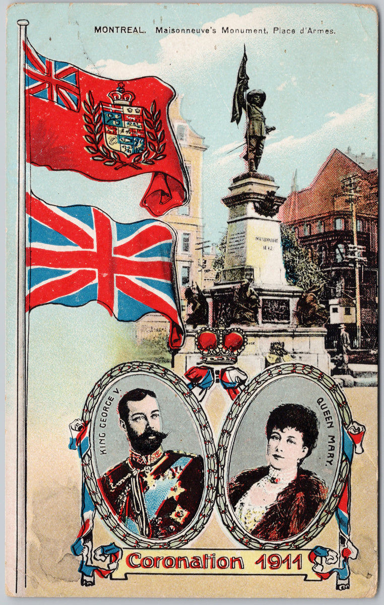 Montreal QC Coronation 1911 King George V Queen Mary 1912 Caraquet NB Split Ring Cancel Postcard 