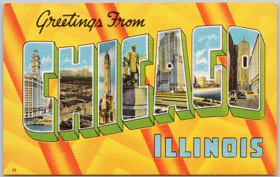 Greetings from Chicago Illinois Large Letter Postcard