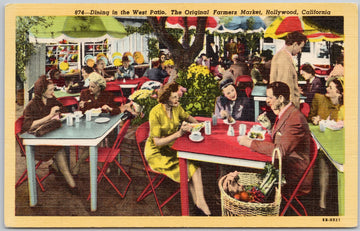 Hollywood California Dining in West Patio Original Farmers Market Postcard 