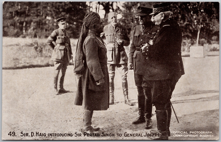 Sir D. Haig Intro Sir Pertab Singh to General Joffre Military WW1 Daily Mail Postcard 