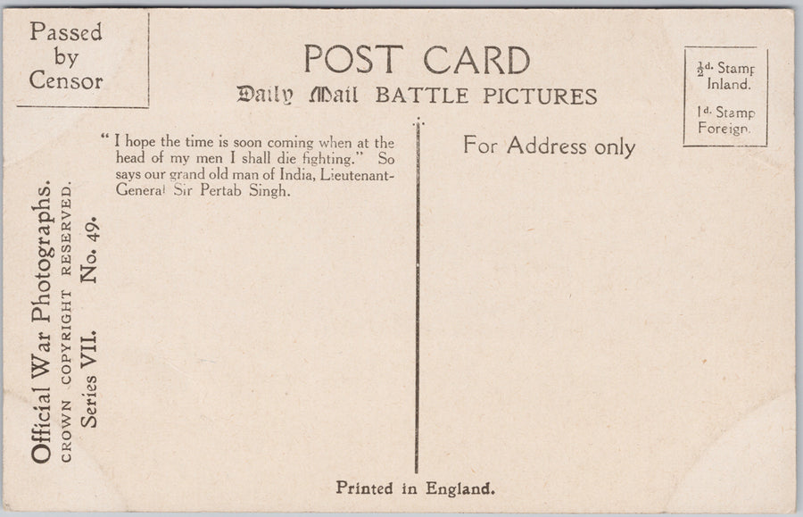 Sir D. Haig Intro Sir Pertab Singh to General Joffre Military WW1 Daily Mail Postcard SP18