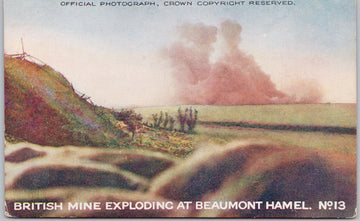 British Mine Exploding Beaumont Hamel Military WW1 Postcard SP18