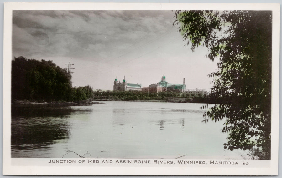 Winnipeg Manitoba Junction of Red and Assiniboine Rivers Postcard 