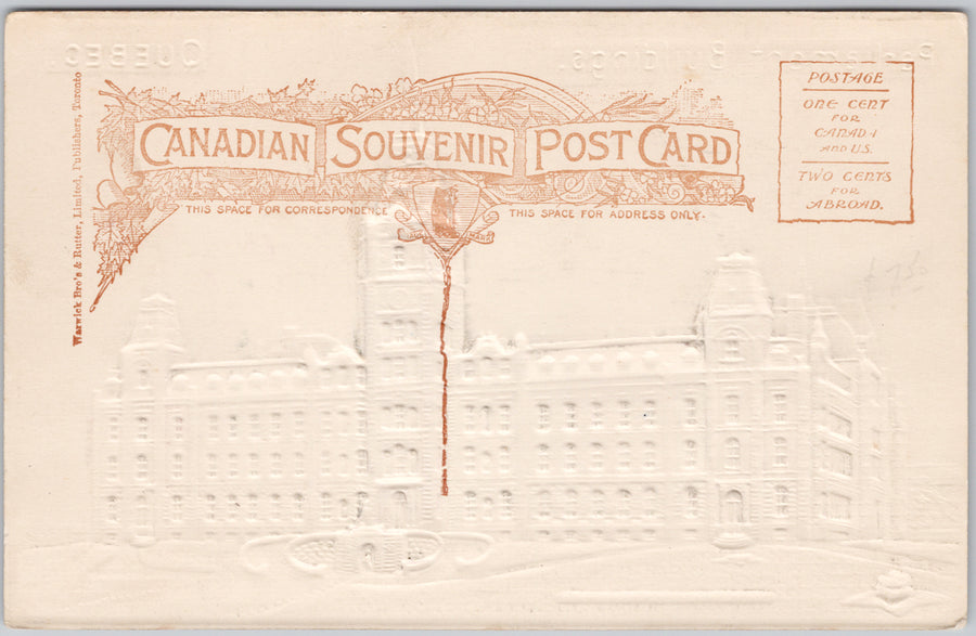 Parliament Buildings Quebec QC Canada Embossed Postcard SP18