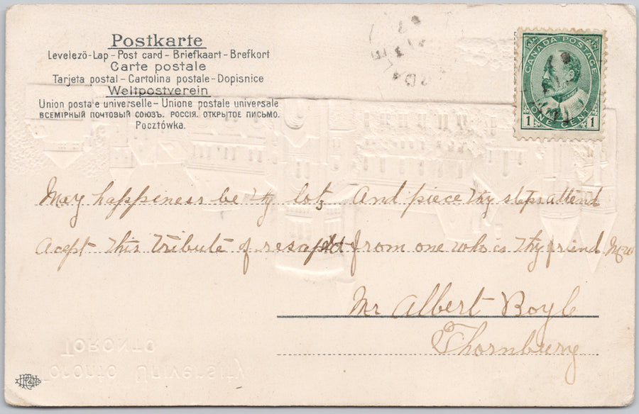 Toronto University Ontario ON Canada Embossed 1907 Postcard SP18