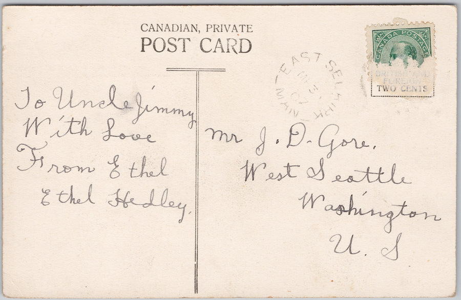 Selkirk Manitoba Hudson's Bay Co Sled Dogs 1907 East Selkirk MB Cancel Postcard SP18