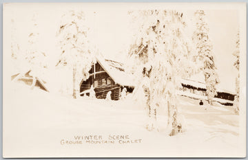 Winter Scene Grouse Mountain Chalet BC Vancouver Wardlaw RPPC Postcard