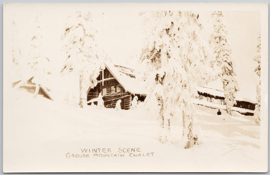 Winter Scene Grouse Mountain Chalet BC Vancouver Wardlaw RPPC Postcard