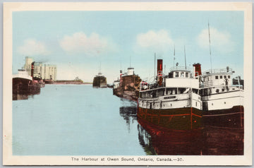 Owen Sound Ontario Ships in Harbour 'Caribou' Postcard 