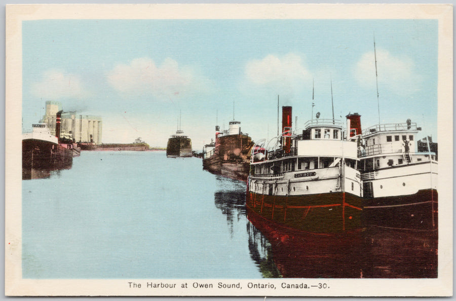 Owen Sound Ontario Ships in Harbour 'Caribou' Postcard 