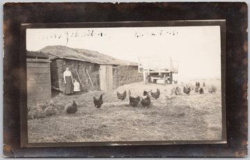 Woman Child and Chickens 'Mrs Johnston' Farm Scene Western Canada  Postcard 