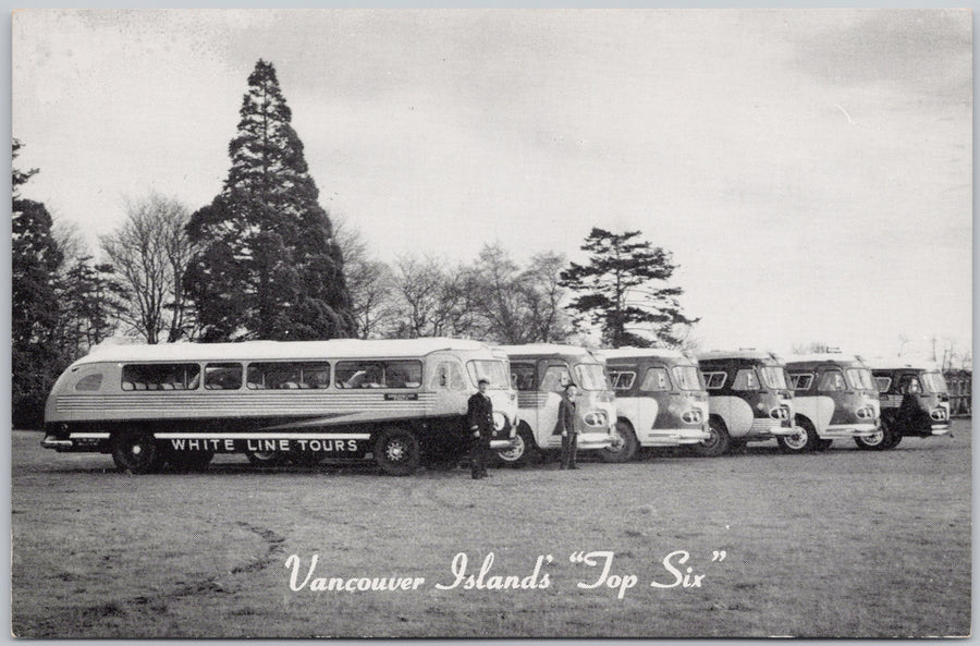 White Line Tours Bus Buses Vancouver Island 'Top Six' BC Postcard 