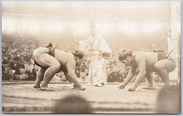 Sumo Wrestlers Japan 1930s Competition Japanese Postcard 