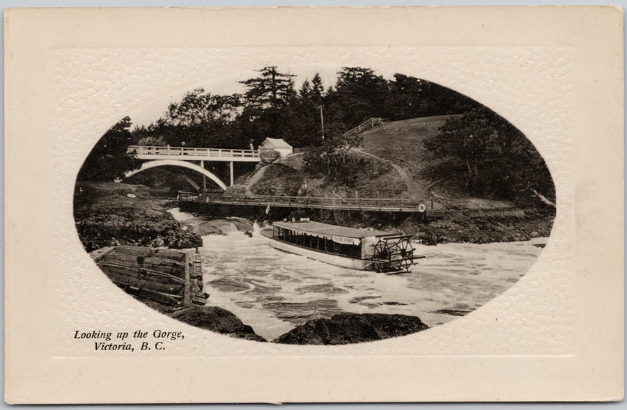 Victoria BC Looking Up The Gorge Boat Postcard 