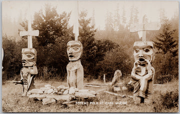 Totem Poles at Cape Mudge Quadra Island BC Postcard 