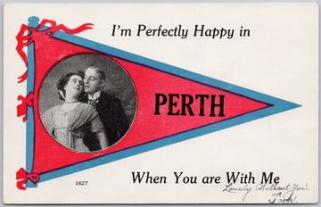 Perth Ontario Australia Red Pennant Couple I'm Perfectly Happy in Perth  Postcard