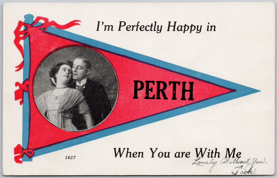 Perth Ontario Australia Red Pennant Couple I'm Perfectly Happy in Perth  Postcard