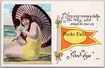 Burk's Falls Ontario Woman at Beach 'Money Talks Postcard 