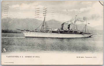 Vancouver BC SS 'Empress of India' Ship  Postcard 