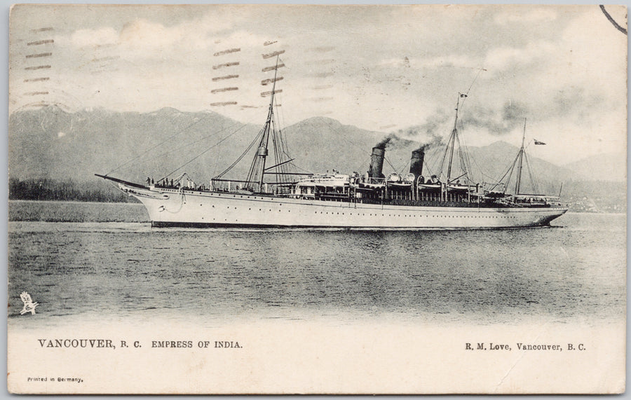 Vancouver BC SS 'Empress of India' Ship  Postcard 