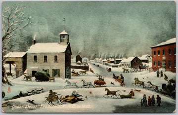 Fredericton NB Queen Street in 1832 Winter Scene Horses Sleighs Tuck Postcard 