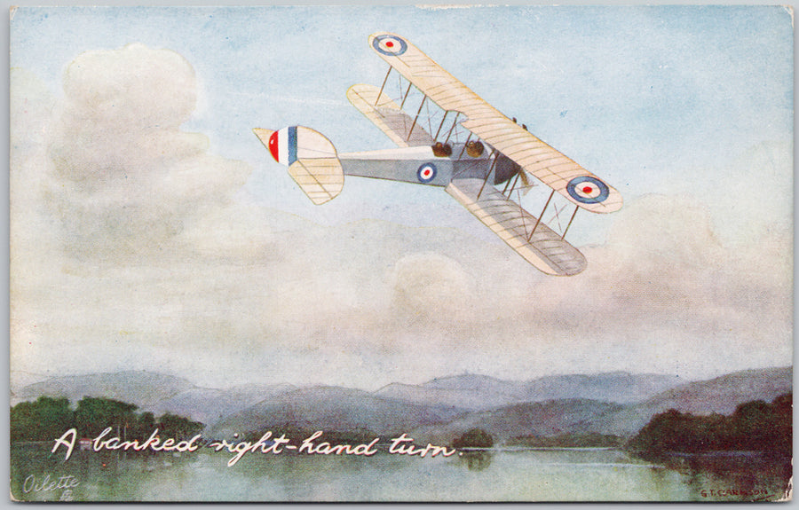 Airplane, Biplane, Bi-Plane,Banked Right-Hand Turn, Tuck, #3101, In The Air Series, Postcard ,