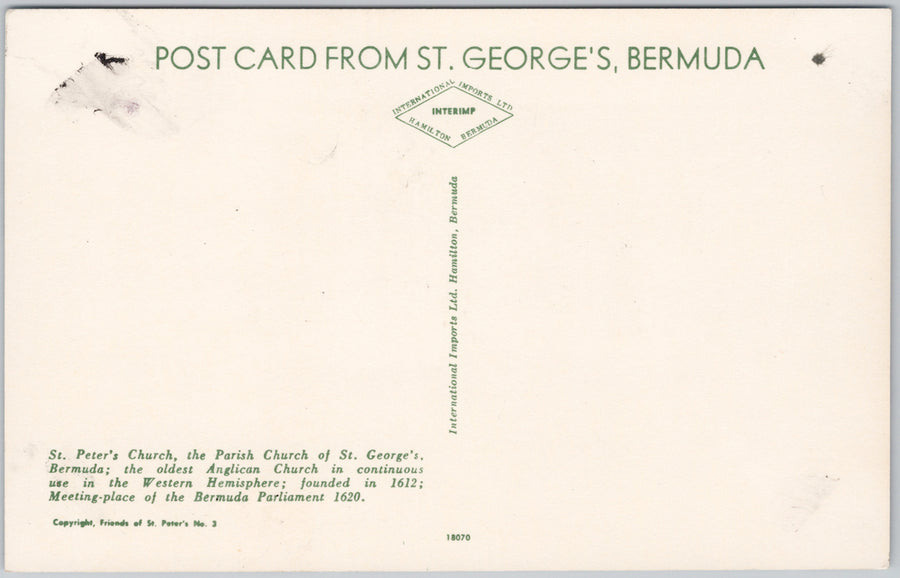 St. Peter's Church St. George's Bermuda Postcard SP18