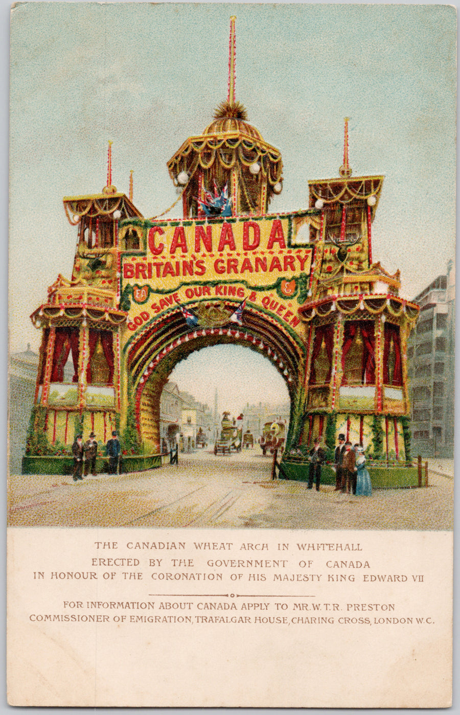 Canada Britain's Granary Coronation of King Edward VII 1902 Wheat Arch Whitehall England  Emigration TUCK Postcard 