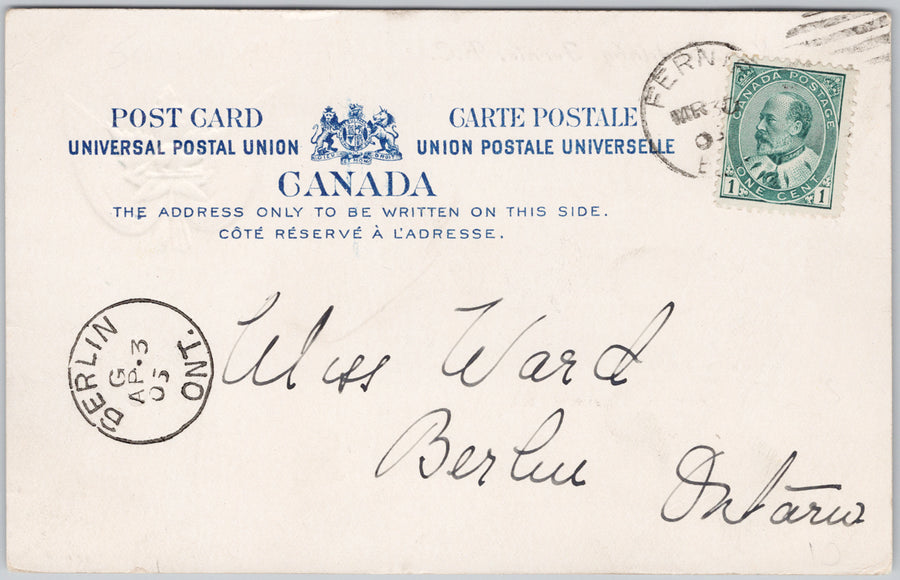 Fernie BC Coke Ovens N.E. Suddaby Advertising Patriotic Canada 1905 Berlin ONT Cancel Postcard SP19