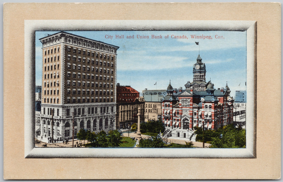 Winnipeg Manitoba City Hall and Union Bank of Canada Postcard 