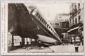 New York NY Wreck of 9th Ave 'L' Sept 1905 Ninth Avenue Derailment Elevated Railway Postcard 