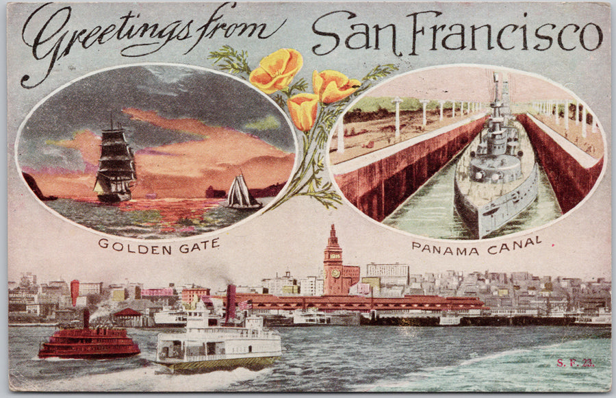 Greetings from San Francisco Golden Gate Panama Canal Postcard 