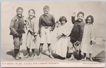 A Haka For A Penny Rotorua New Zealand Maori Children Postcard 