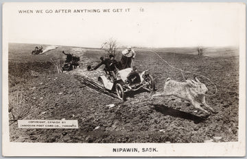 Nipawin Saskatchewan Exaggerated Rabbit Automobile Chasing Lasso  Postcard