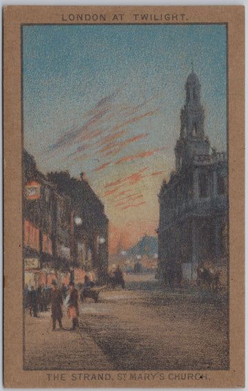 The Strand St Mary's Church London at Night England UK Pastel Postcard 